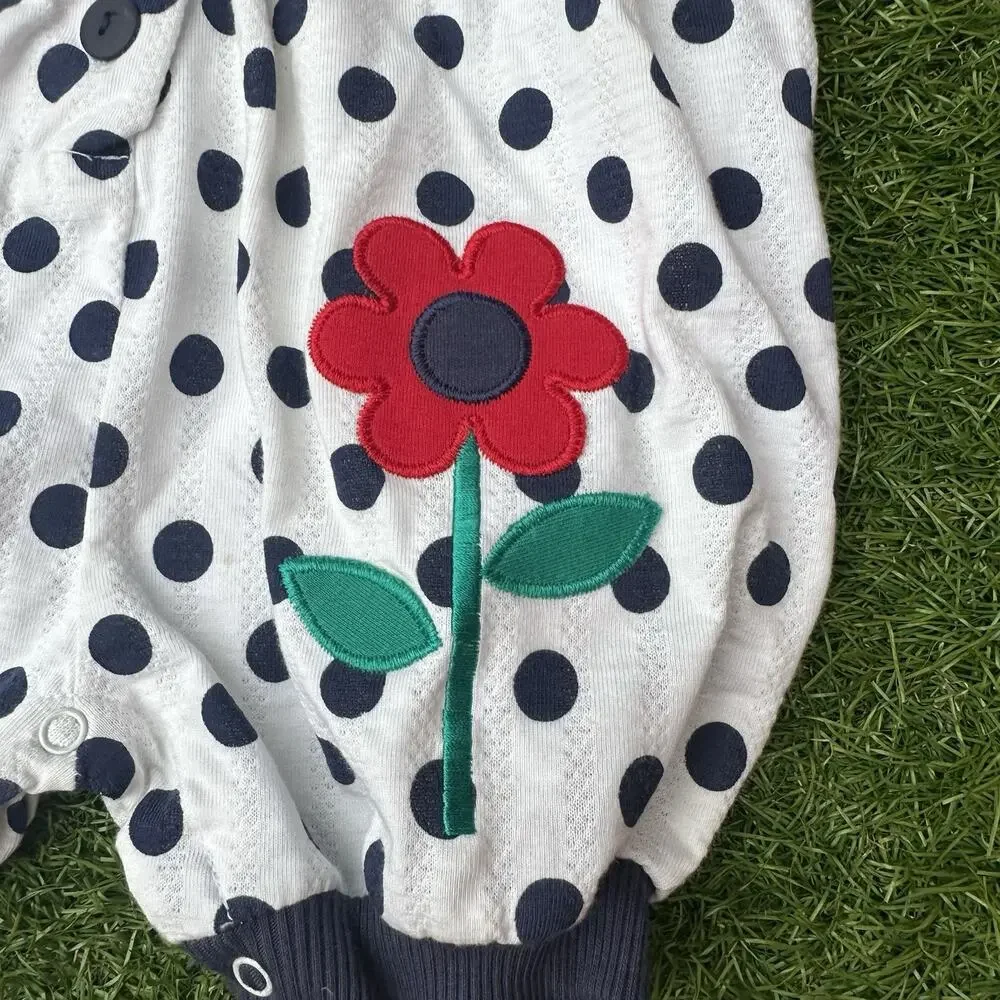 NWT Vtg Day Sportswear Baby Bubble Romper 12M Polka‎ Dot Flower Romper White Blk
